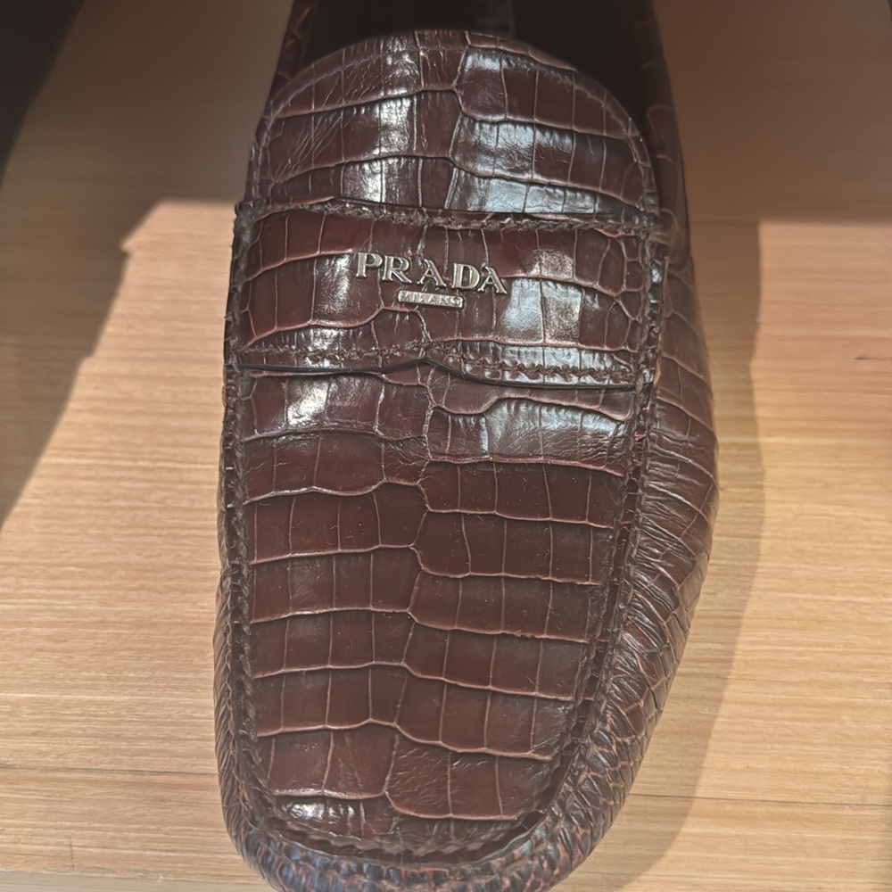 Prada Men's Crocodile-Embossed Dark Brown Loafers